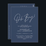 oh boy Baby shower script navy blue elegant  Postcard<br><div class="desc">oh boy Baby shower script modern navy blue elegant party invitation design. Ideal gender neutral design.</div>