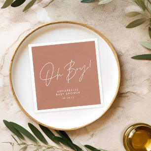 oh boy Baby shower script terracotta elegant  Napkin