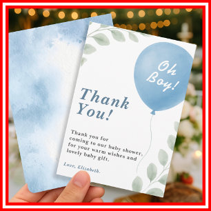 Oh Boy Baby Shower Thank You Card