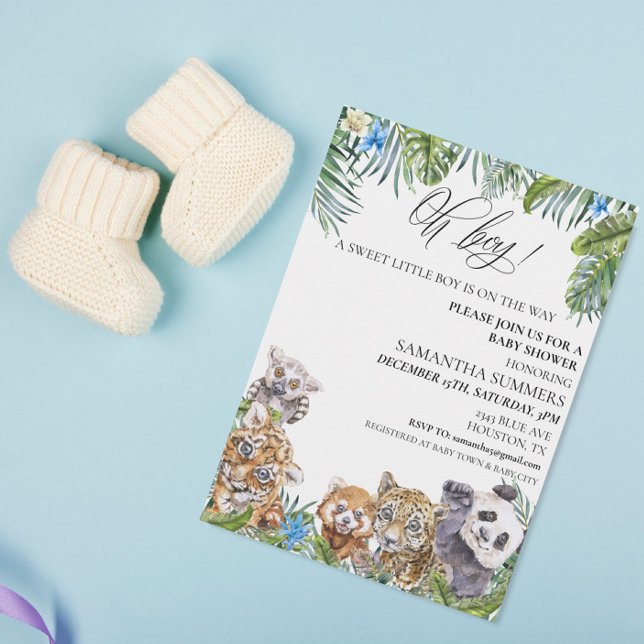 Oh Boy Baby Shower Tropical Jungle Animals  Invitation (Creator Uploaded)