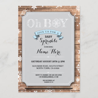 OH BOY Baby Shower Wood Winter Sprinkle Invite