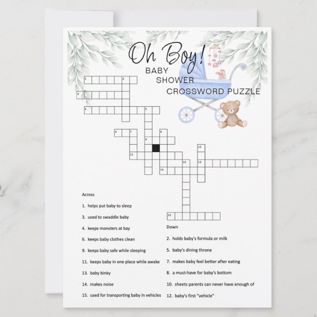 Oh Boy Baby Stoller Mobile Crossword Puzzle Card (Front)