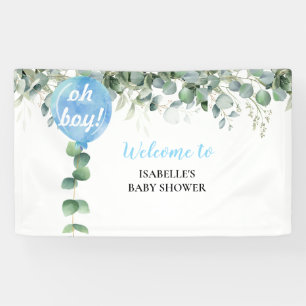 Oh Boy balloon greenery eucalyptus baby shower Banner