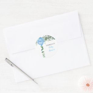 Oh Boy balloon greenery eucalyptus baby shower Classic Round Sticker