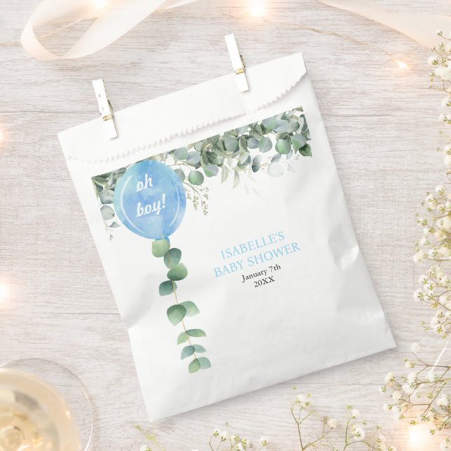 Oh Boy balloon greenery eucalyptus baby shower Favour Bags (Clipped)