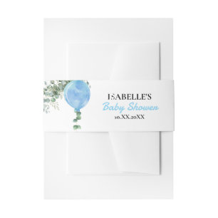 Oh Boy balloon greenery eucalyptus baby shower Invitation Belly Band