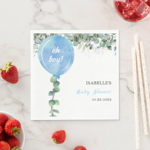 Oh Boy balloon greenery eucalyptus baby shower Napkin