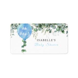 Oh Boy balloon greenery eucalyptus Return Address Label