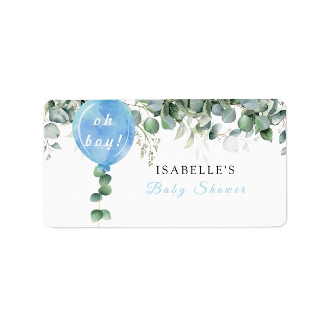 Oh Boy balloon greenery eucalyptus Return Address Label (Front)
