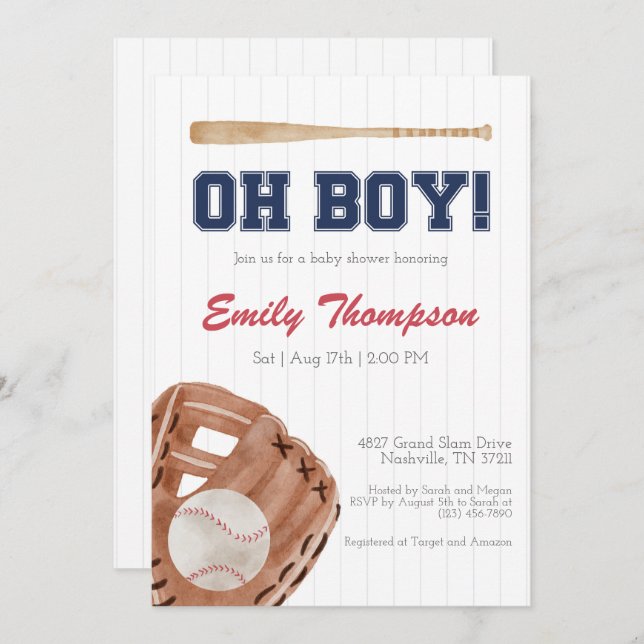Oh Boy Baseball Baby Shower Invitation (Front/Back)