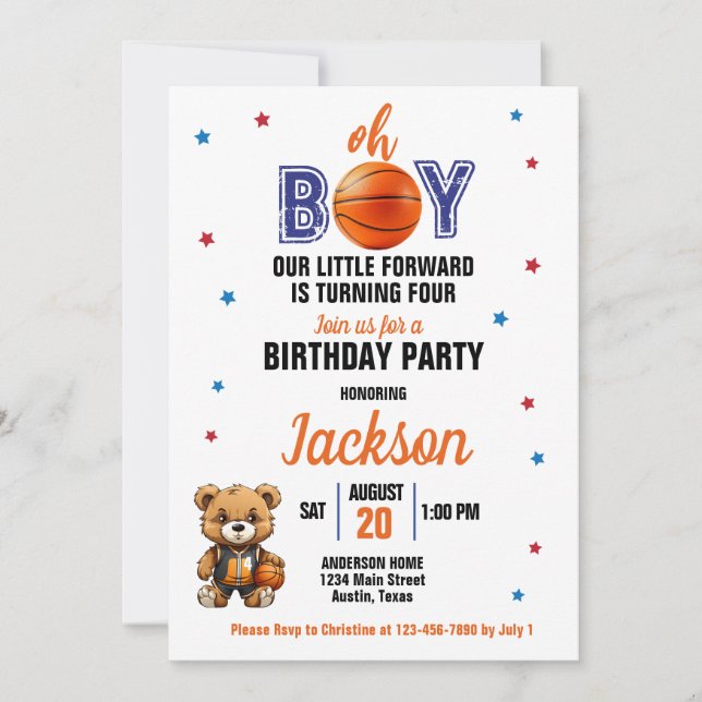 Oh Boy Basketball Theme Any Age Birthday Invitation (Front)