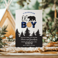 Oh Boy Bear blue Buffalo Plaid Baby Shower