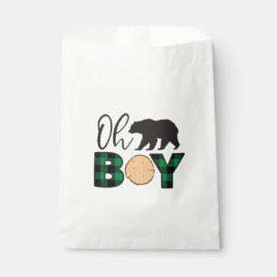 Oh Boy Bear Green Buffalo Plaid Baby Shower Favour Bags
