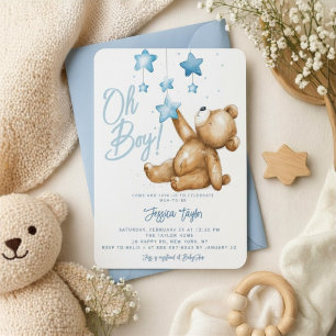 Oh Boy Bear Star Mobile Watercolor Boy Baby Shower Invitation