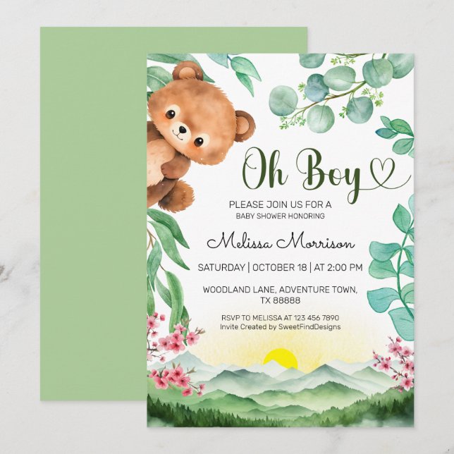 Oh Boy Bear Summer Baby Shower Invitation (Front/Back)