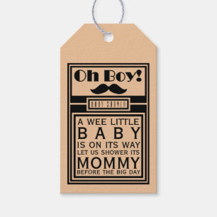 Oh Boy Black Moustache Baby Shower Gift Tags