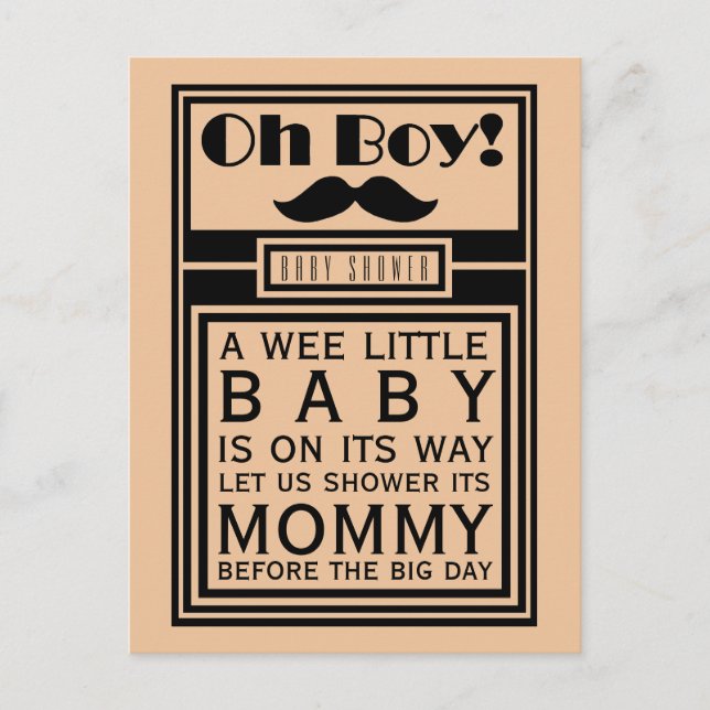 Oh Boy Black Moustache Baby Shower Invitation (Front)