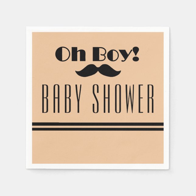 Oh Boy Black Moustache Baby Shower Napkin (Front)