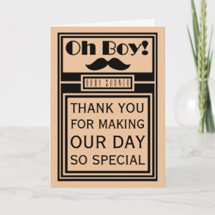 Oh Boy Black Moustache Baby Shower Thank You Card