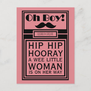 Oh Boy Black Moustache New Baby Girl Announcement Postcard