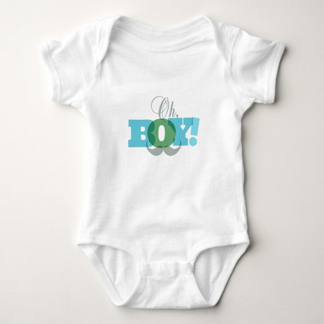 Oh Boy Blue and Green Moustache Baby Bodysuit (Front)
