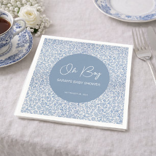 Oh Boy Blue and White Baby Shower Floral Pattern  Napkin