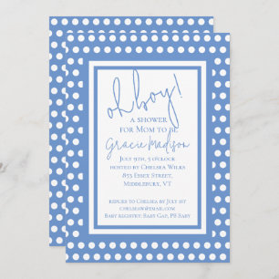 Oh Boy Blue and White Boy Baby Shower Invitation