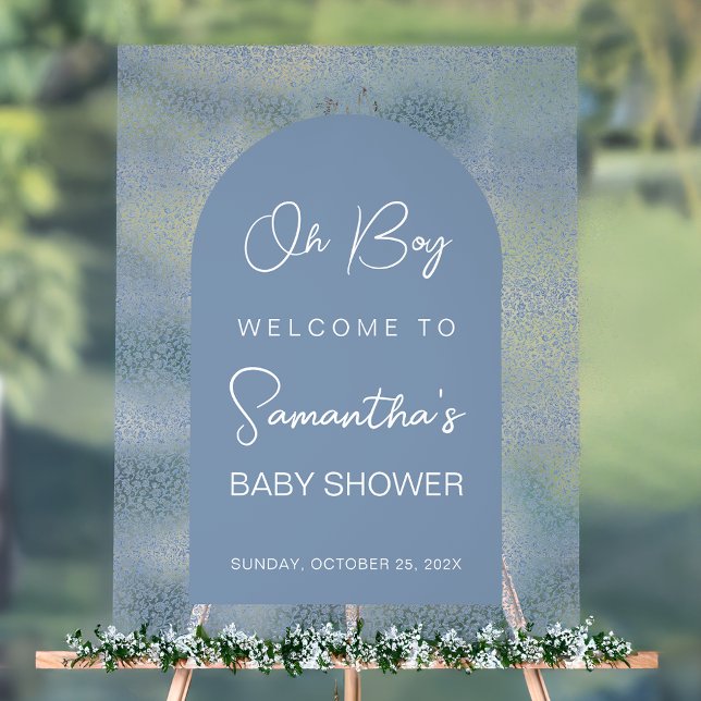 Oh Boy Blue Arch and Pattern Baby Shower Welcome Acrylic Sign (Creator Uploaded)