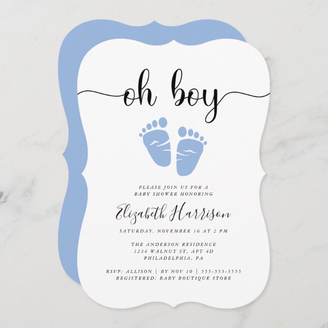 Oh Boy Blue Baby Shower Invitation (Front/Back)