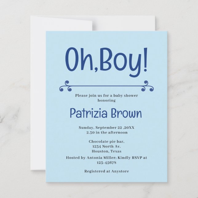 Oh Boy Blue Baby Shower  Invitation (Front)