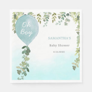 Oh boy blue balloon boy baby shower greenery napkin