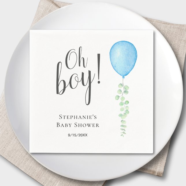 Oh Boy Blue Balloon Boy Baby Shower  Napkin (Creator Uploaded)
