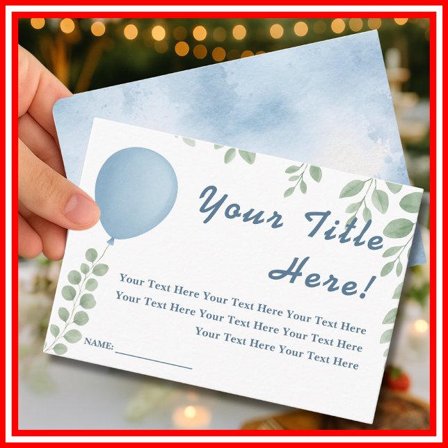 Oh Boy Blue Balloon Eucalyptus Baby Shower Enclosure Card (Creator Uploaded)