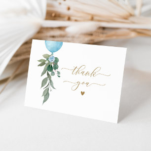 Oh Boy Blue Balloon Greenery Baby Shower Thank You Card