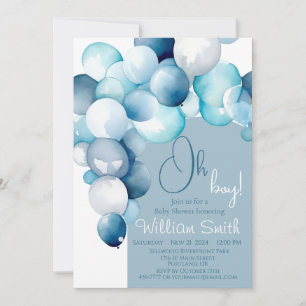 Oh Boy blue balloons arch baby shower Invitation