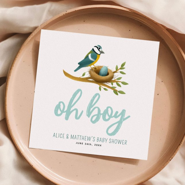 Oh Boy Blue Bird Nest Baby Shower Napkin (Creator Uploaded)
