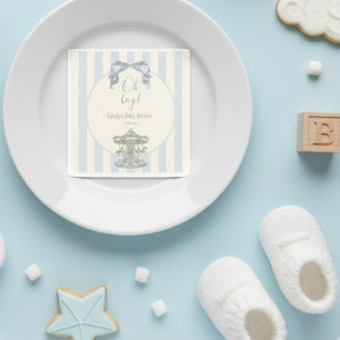 Oh Boy Blue Bow Carousel horse Baby Shower  Napkin
