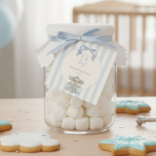 Oh Boy Blue Bow Carousel vintage Baby Shower Favour Tags