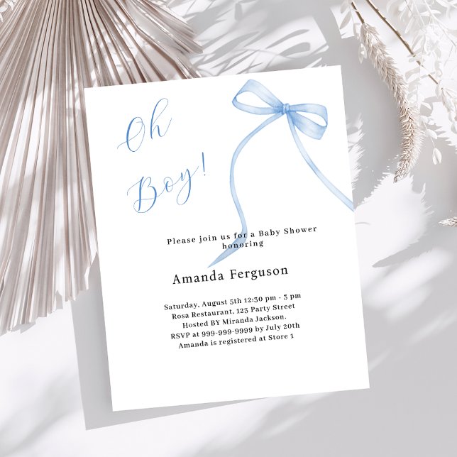 Oh boy blue bow simple Baby Shower invitation (Creator Uploaded)