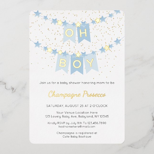 Oh Boy Blue Bunting Flags Photo Baby Shower Foil I (Front)