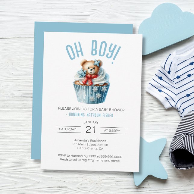 Oh Boy Blue Cupcake Bear Baby Shower Invitation (Oh Boy Blue Cupcake Bear Baby Shower Invitation)