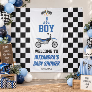 Oh Boy Blue Dirt Bike Baby Shower Backdrop Tapestry