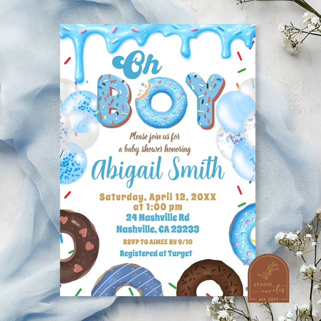 Oh Boy Blue Donut baby shower Invitation (Creator Uploaded)