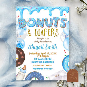 Oh Boy Blue Donut baby shower Invitation