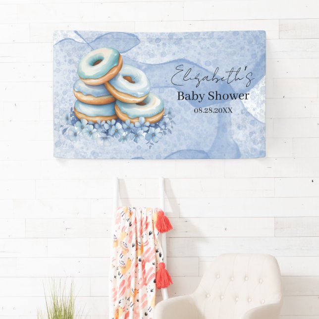 Oh Boy Blue Doughnuts Baby Shower Banner (Insitu)