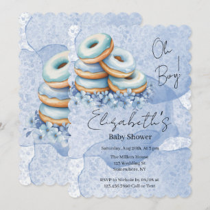 Oh Boy Blue Doughnuts Baby Shower Invitation