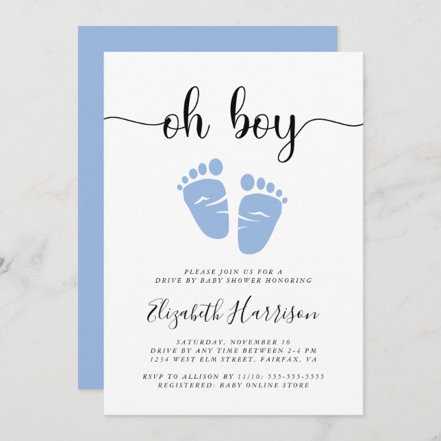 Oh Boy Blue Drive By Baby Shower Invitation (Front/Back)