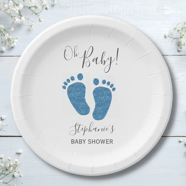 Oh Boy Blue Feet Baby Shower Paper Plate (Creator Uploaded)