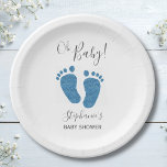 Oh Boy Blue Feet Baby Shower Paper Plate<br><div class="desc">This cute Boy's Baby Shower Paper Plate is decorated with blue glitter baby's feet and the words,  Oh Boy!
Easily customisable.</div>