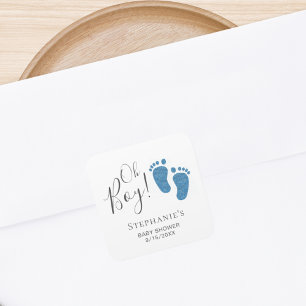 Oh Boy Blue Feet Baby Shower Square Sticker